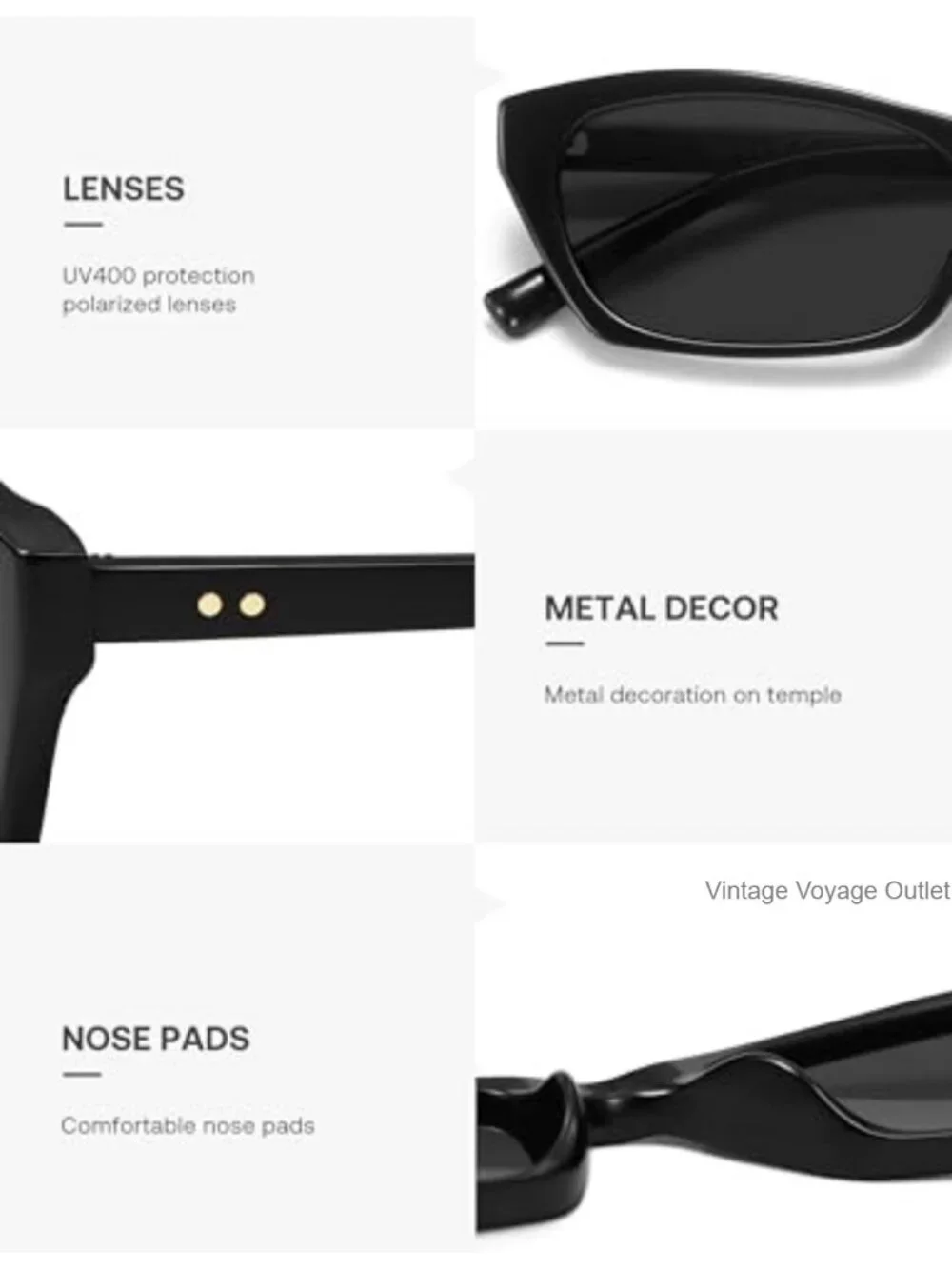 Retro Cat Eye Polarized Sunglasses for Women, UV400 Protection, Thin Rectangle